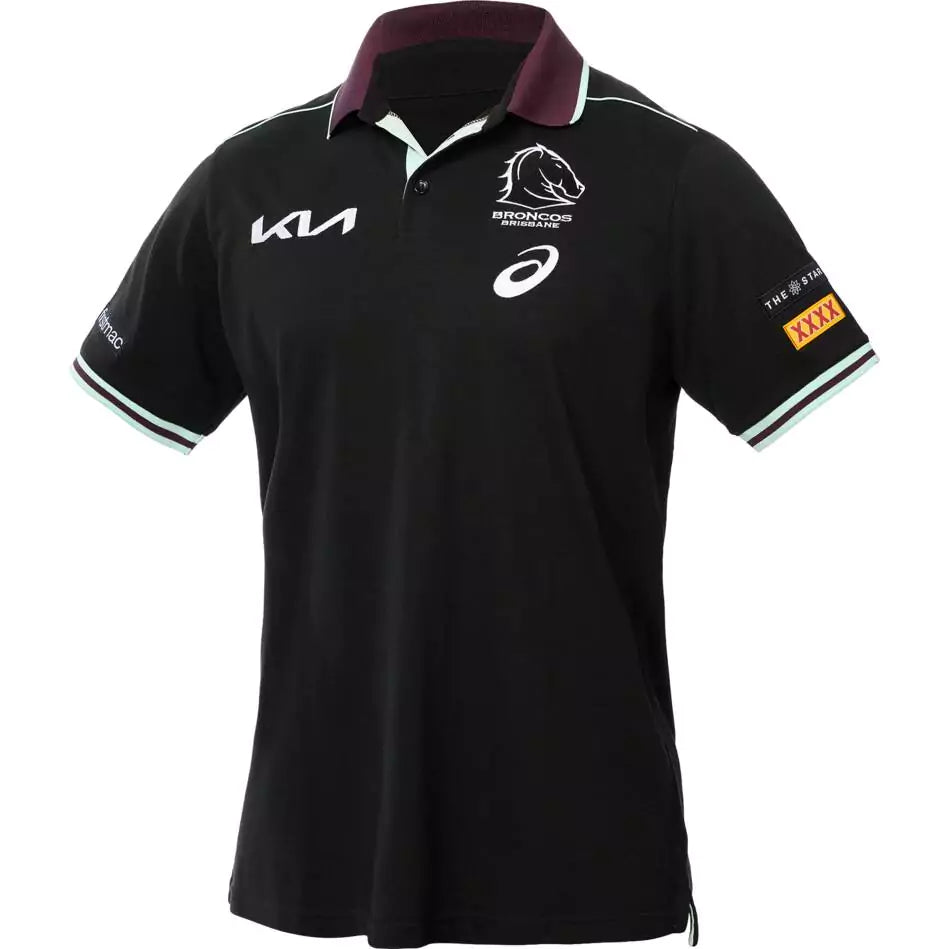 2025 Brisbane Broncos NRL Black Team Polo - Mens