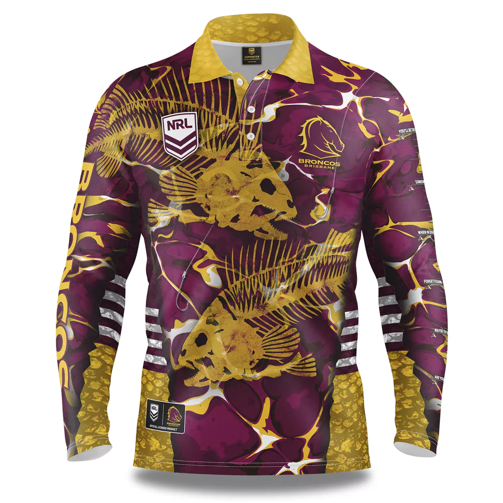 Buy 2021 Brisbane Broncos 'Skeletor' NRL Fishing Shirt - Adult - Your Jersey