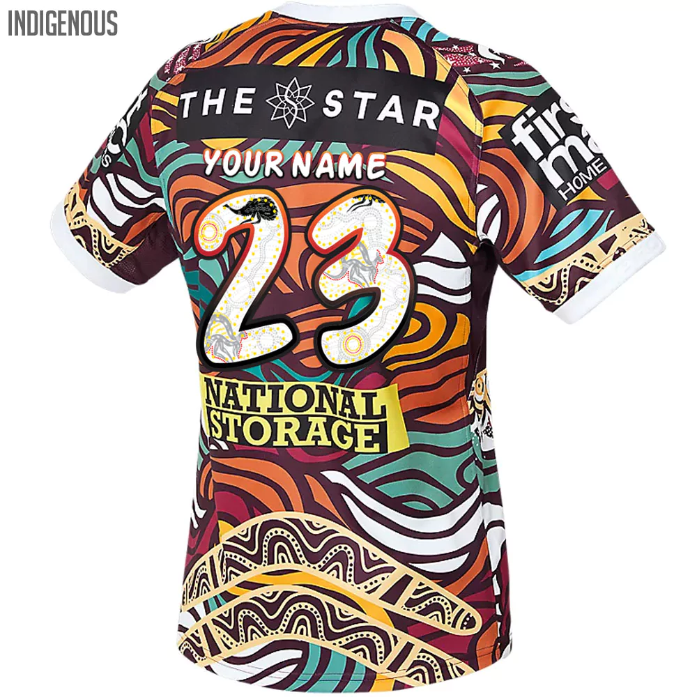 Australia Broncos Custom T-Shirt - Go Mighty Bronx Indigenous Art  Personalised Player Name And Number T-Shirt in 2023